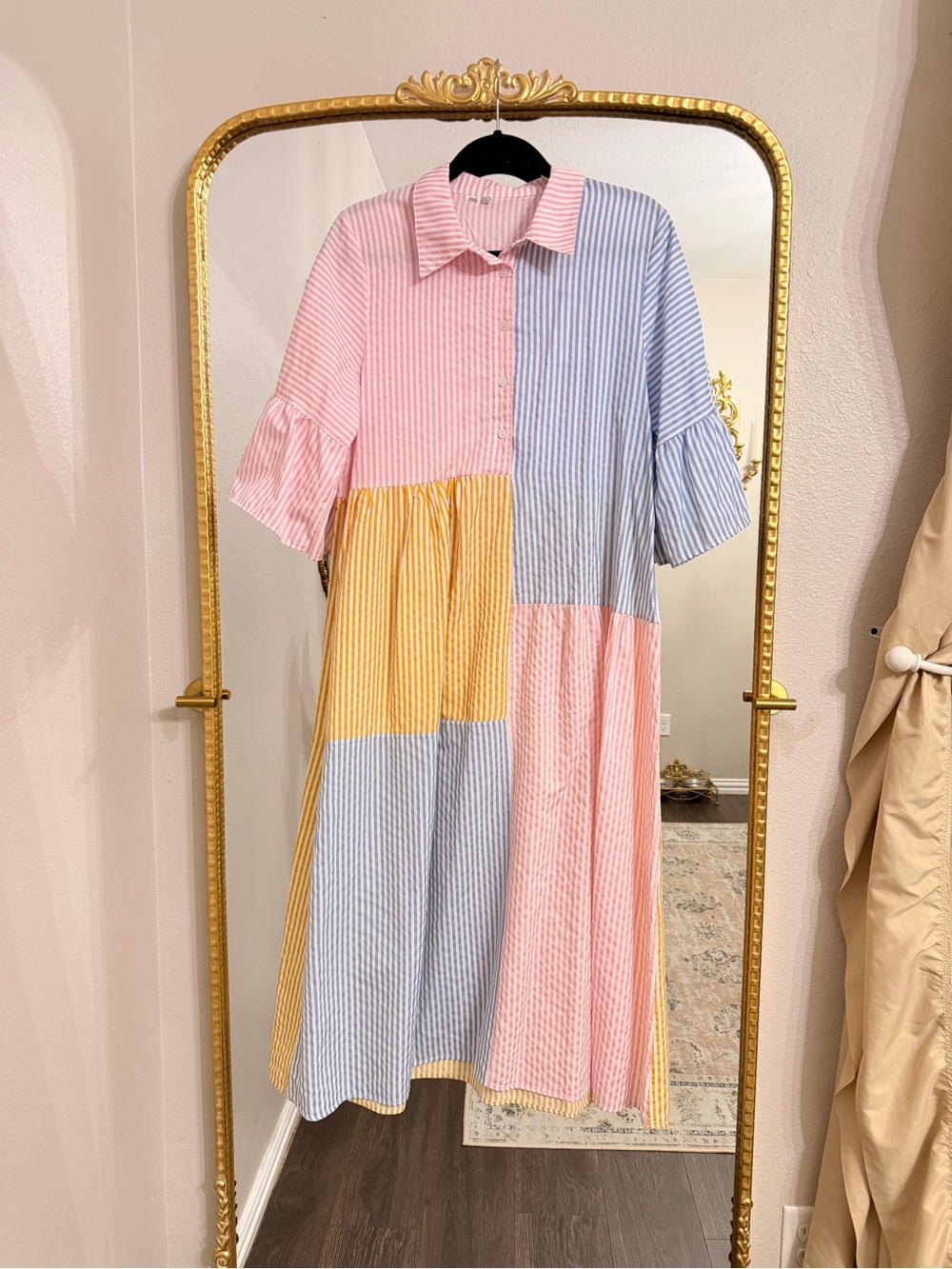 SHEIN Colorblock Striped Midi Dress in Pink, Blue & Yellow
